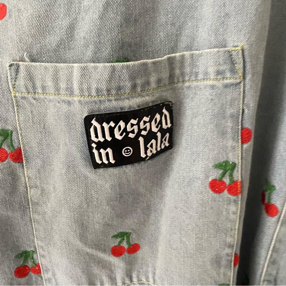 Dressed in LALA Light Blue Denim Cherry Maxi Dress - Picture 7 of 8